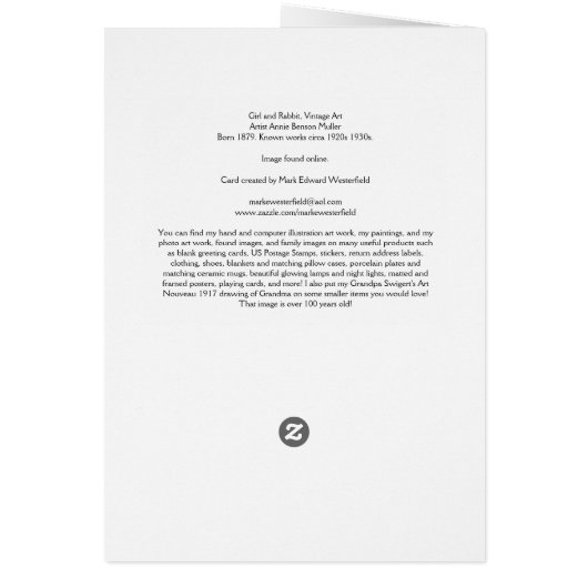 Girl and Rabbit, Vintage Art (Back)