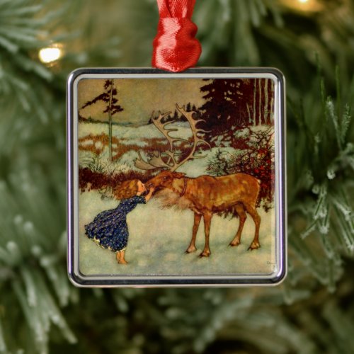 Girl and reindeer Christmas   Ceramic Ornament