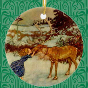 Girl and reindeer Christmas 🎄  Ceramic Ornament