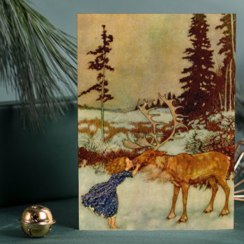 Girl And Reindeer Christmas  🎄  Holiday Card by Cardgallery at Zazzle
