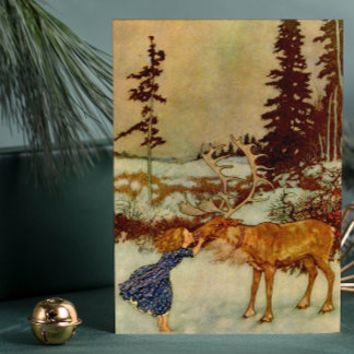 Girl and Reindeer Christmas Holiday Card