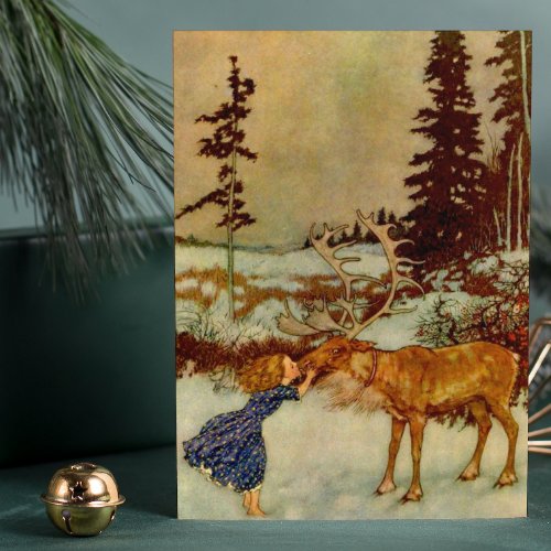 Girl and Reindeer Christmas    Holiday Card