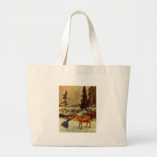 Girl and Reindeer Large Tote Bag