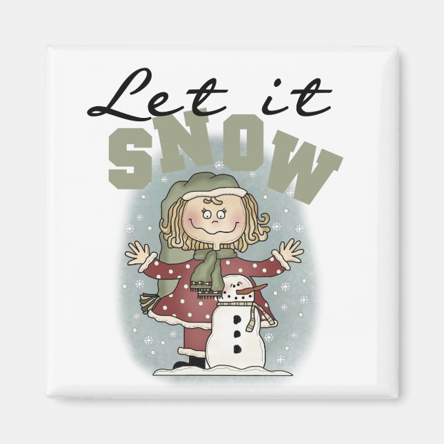 Girl and Snowman Let it Snow T-shirts Magnet (Front)