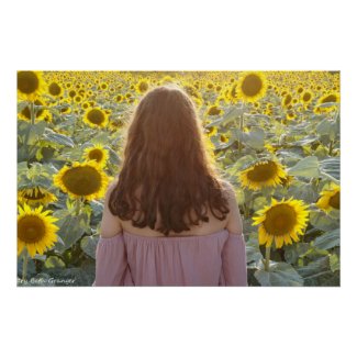 Girl and Sunflowers Poster