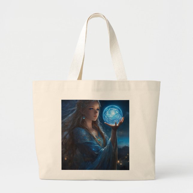 Girl and the Glowing moon  Large Tote Bag (Front)