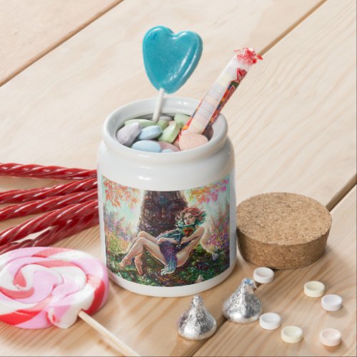 Girl and the magicfox fantasy magical forest art candy jar