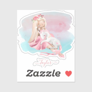 Girl And Unicorn Enchanted Baby Shower Sticker