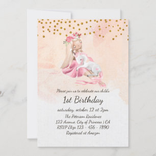 Girl And Unicorn Enchanting Baby 1st Birthdday Invitation