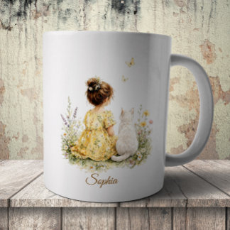 Girl and White Cat Coffee Mug