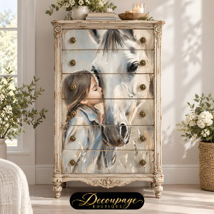 Girl and White Horse Farmhouse Country Decoupage  Tissue Paper