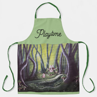 Girl and Wolf Cub Whimsical Art Apron
