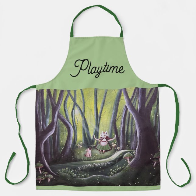 Girl and Wolf Cub Whimsical Art  Apron (Front)