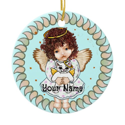 Girl Angel and Cat Ceramic Ornament