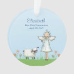 Girl Angel And Lamb, Blue, First Communion Ornament at Zazzle