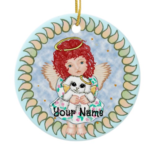 Girl Angel Holding Dog Ceramic Ornament