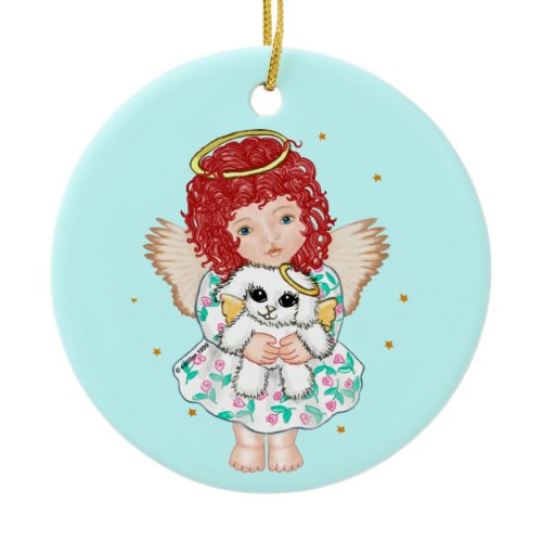 Girl Angel Holding Dog Ceramic Ornament