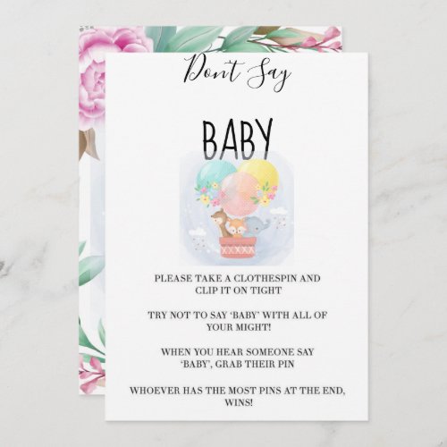 Girl Animals Pink Peony Dont Say Baby Invites