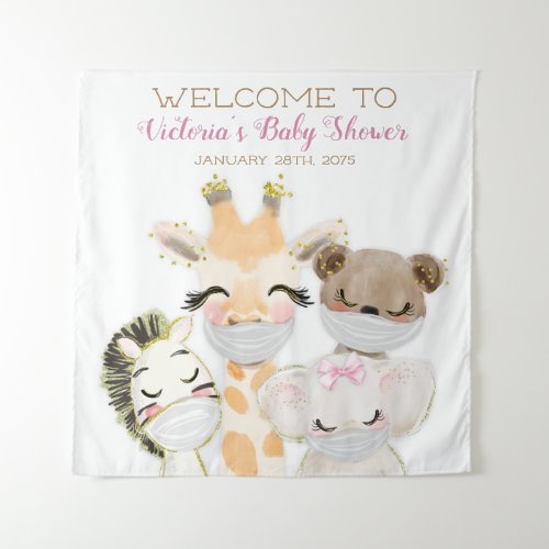 Girl Animals With Mask Baby Shower SQ Backdrop
