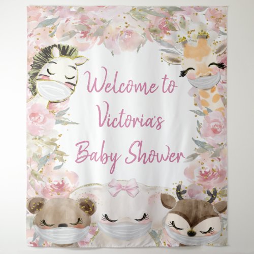 Girl Animals With Mask Baby Shower XL Backdrop