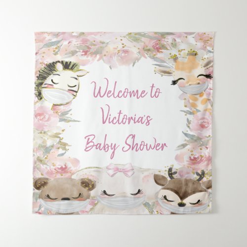 Girl Animals With Masks Baby Shower SQ Backdrop