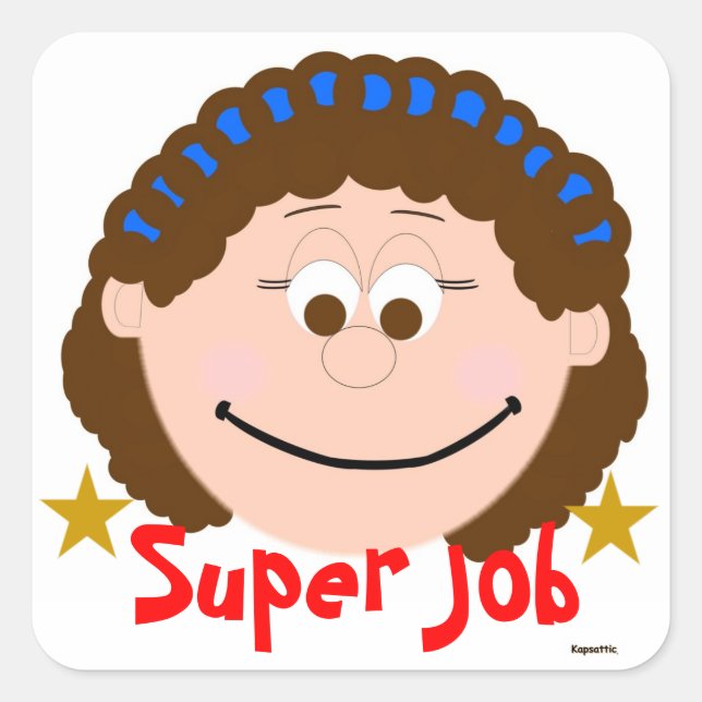 Girl Animated Face Super Job Sticker (Front)