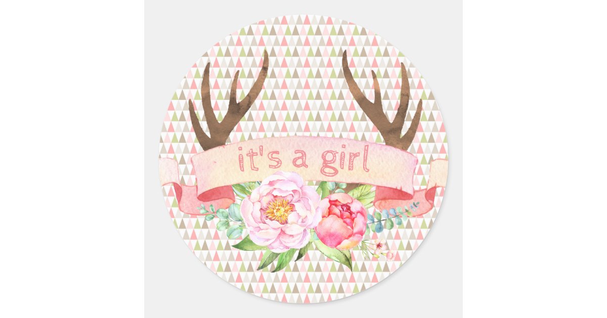 Girl Antler Its A Girl Tribal Baby Shower Stickers Zazzle Com