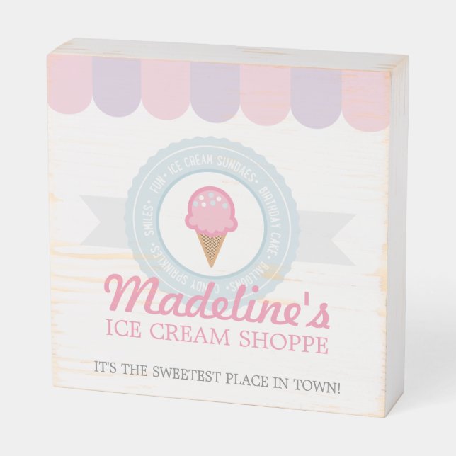 girl ANY AGE ice cream BIRTHDAY PARTY Wooden Box Sign (Angled Horizontal)