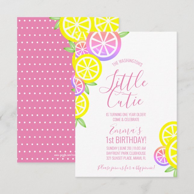girl ANY AGE lemonade BIRTHDAY PARTY pink Invitation (Front/Back)