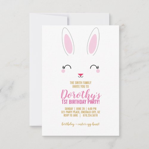 girl ANY AGE pink BUNNY BIRTHDAY party Invitation