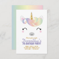 girl ANY AGE rainbow UNICORN BIRTHDAY party Invitation