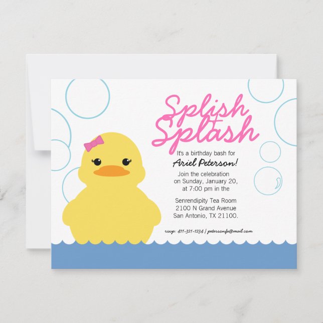 girl ANY AGE rubber DUCKY BIRTHDAY party Invitation (Front)