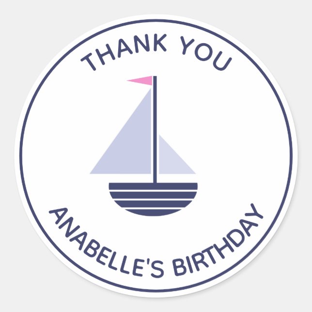 girl ANY AGE sailboat BIRTHDAY PARTY favor label (Front)