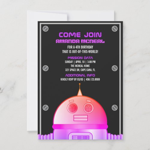 girl ANY AGE space ROBOT BIRTHDAY science party Invitation