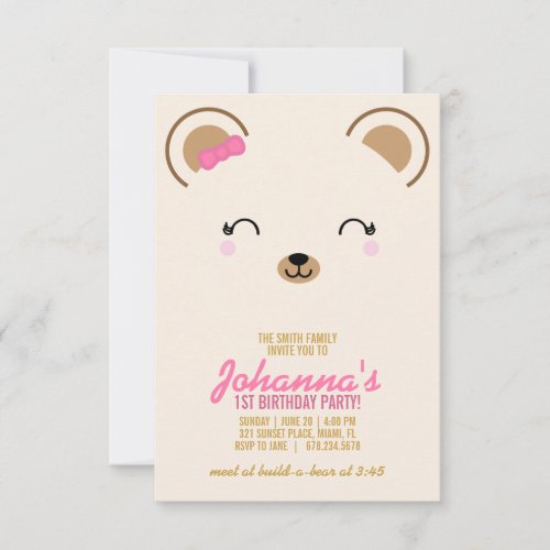 girl ANY AGE teddy BEAR BIRTHDAY party pink Invitation