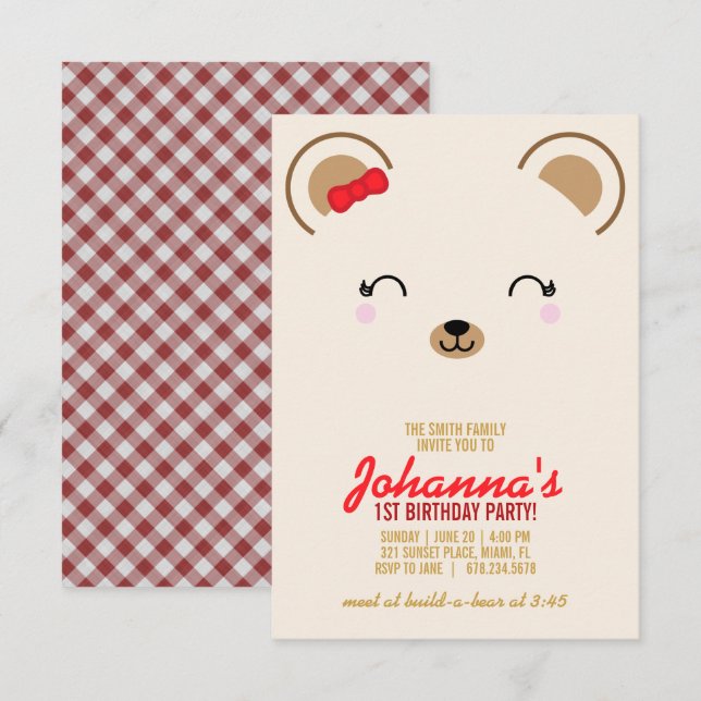 girl ANY AGE teddy BEAR PICNIC birthday party Invitation (Front/Back)