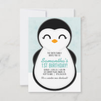 girl ANY AGE winter PENGUIN BIRTHDAY cute party Invitation