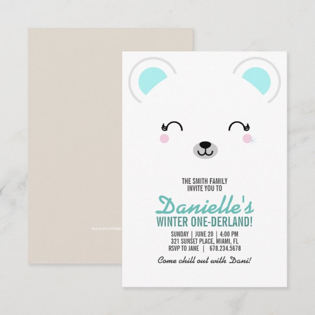 girl ANY AGE winter POLAR BEAR birthday party Invitation (Front/Back)