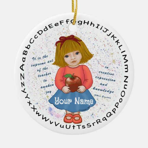 Girl Apple Teacher Ceramic Ornament