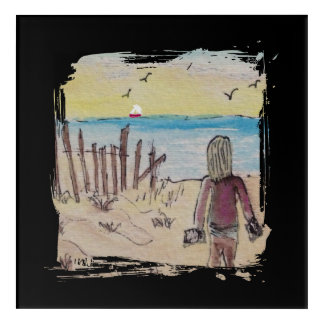 Girl Approaching Ocean Acrylic Print