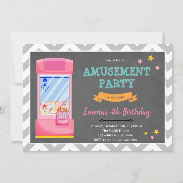 Girl arcade amusement park invitation (Front)