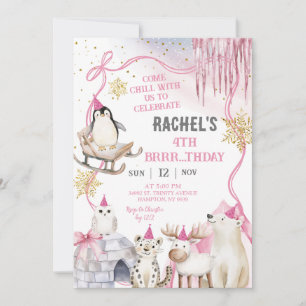 Girl Arctic Animals Birthday Party Invitation