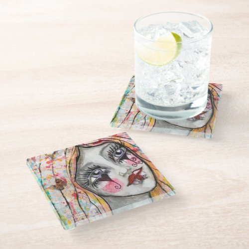 Girl Artistic Colorful Love Clown Mime Abstract Glass Coaster