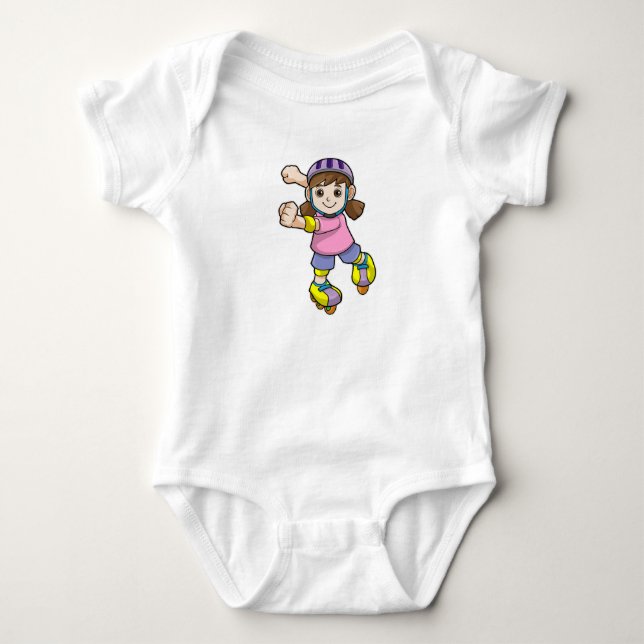 Girl as Skater with Skates & Helmet Baby Bodysuit (Front)