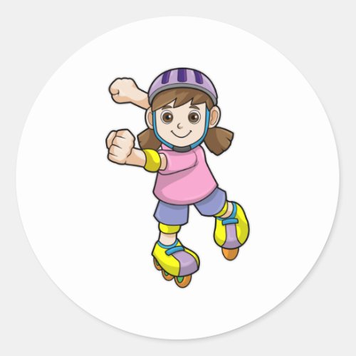 Girl as Skater with Skates  Helmet Classic Round Sticker