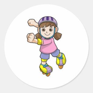 Girl as Skater with Skates & Helmet Classic Round Sticker