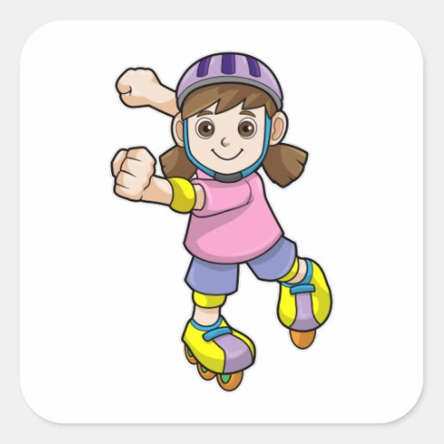 Girl as Skater with Skates  Helmet Square Sticker