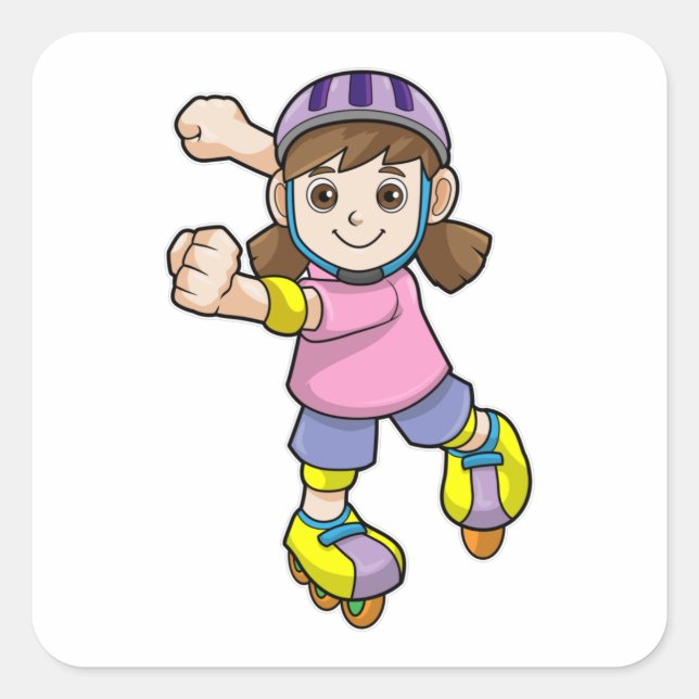 Girl as Skater with Skates & Helmet Square Sticker (Front)