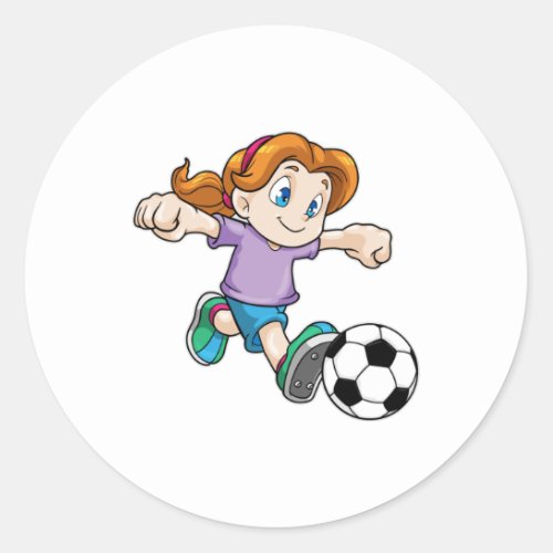 Girl as Soccer player with Soccer ball Classic Round Sticker