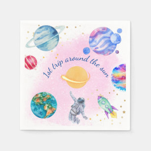 Girl Astronaut Gold Pink Rocket Ship Planet Napkins